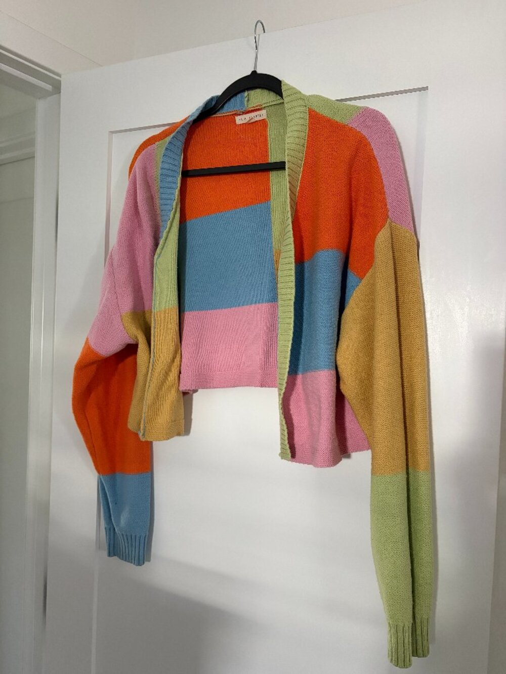 90s Inspired Cropped Pastel Color Block Cardigan